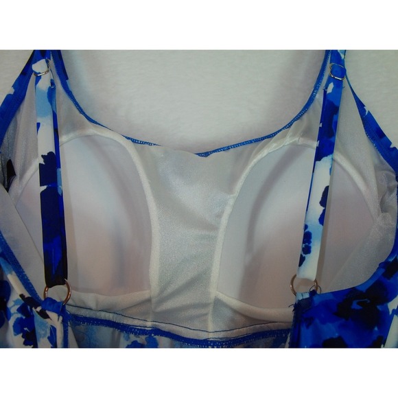 MAXINE of HOLLYWOOD‎ TAKINI SWIMSUIT TOP NAVY BLUE & AQUA FLORAL  Size 18 NWT - Picture 3 of 7